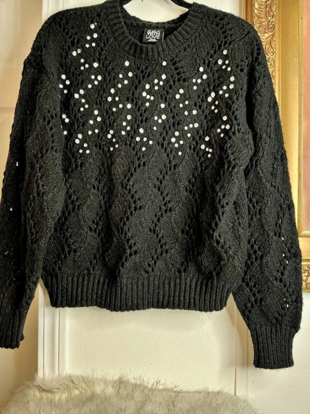 Good Love Black Embellished Knit Sweater Medium Size